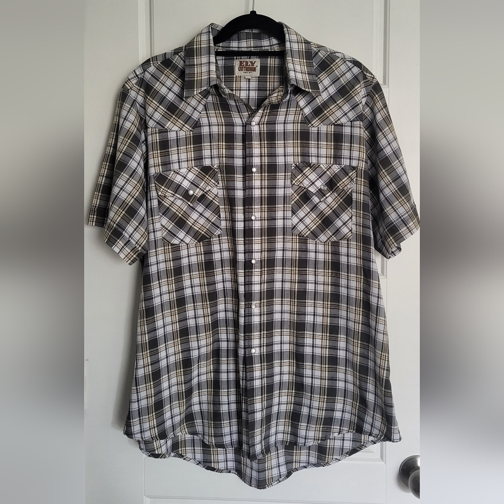 Ely Cattleman Men's Gray and White Plaid Shirt
